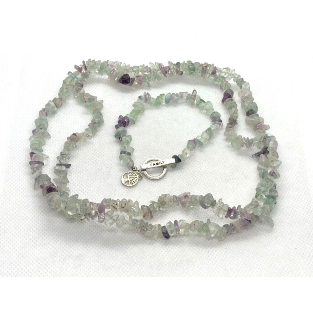 Fluorite Chip Stone 34'' Necklace & Matching‎ 7.5'' Bracelet Set Sterling Silver